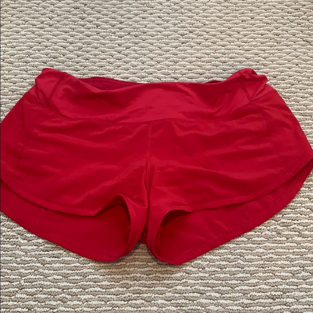 Red lululemon shorty shorts